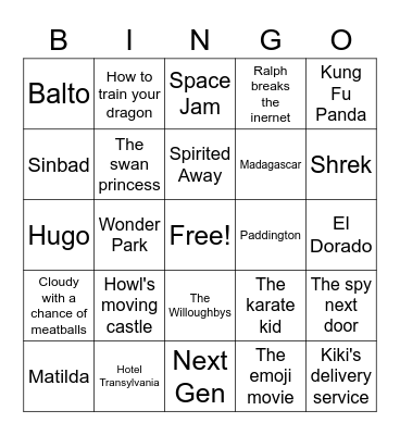 Netflix Movie Bingo Card