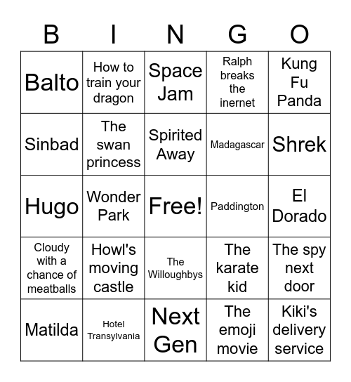 Netflix Movie Bingo Card