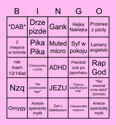 Brysiunya BINGO Card