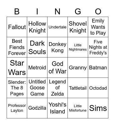 Video Games Bingo Card