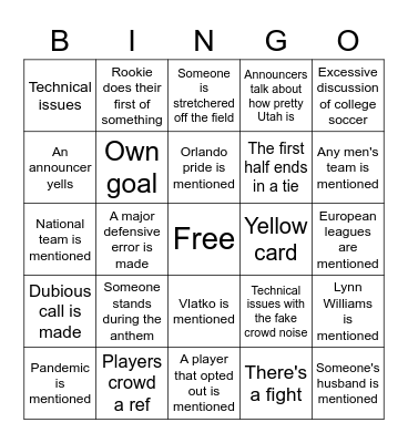 NWSL bingo Card