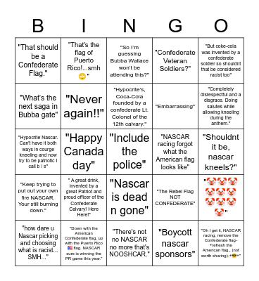 NASCAR Salutes Edition of NASCAR Boomer Bingo Card