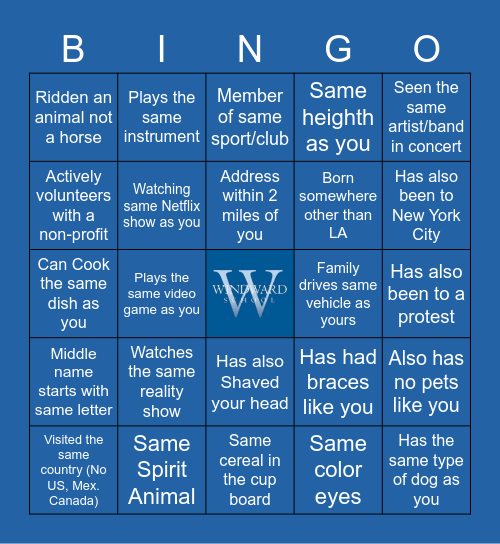 WINDWARD 9th Grade BINGO Card