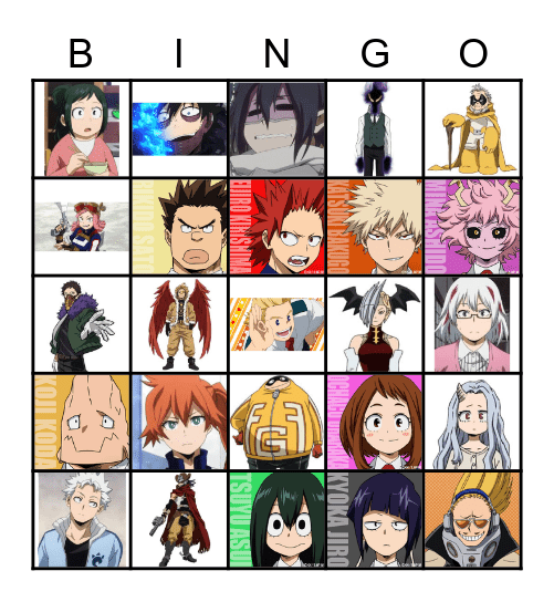 My Hero Academia Bingo Card