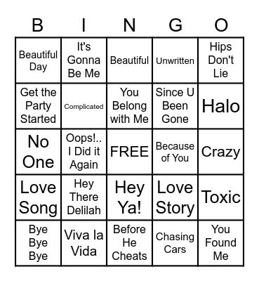 2000s Pop Bingo Card