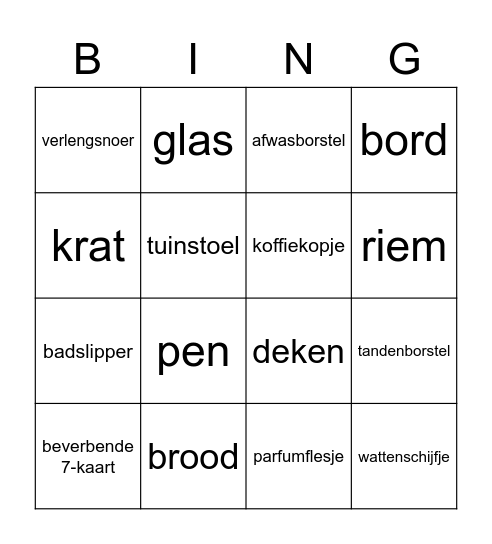 voorwerpen bingo Card