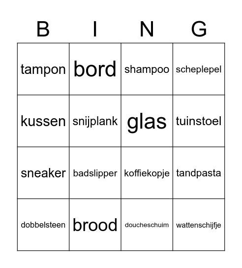 voorwerpen bingo Card
