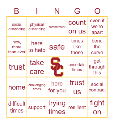 USC Games State of the Program Meeting Bingo Card