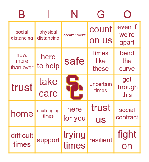 USC Games State of the Program Meeting Bingo Card