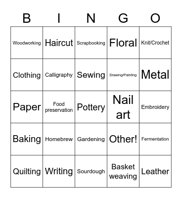 Handcrafted Hangout Bingo Card
