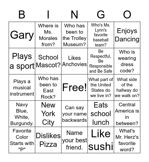 JMMS BINGO Card