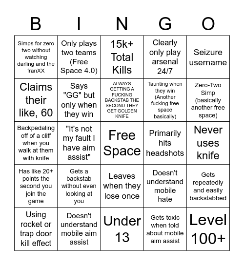 Mobile Arsenal Player Bingo Card