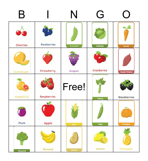 Eat the Rainbow Bingo Card
