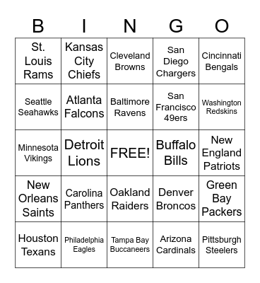American Football Bingo Card