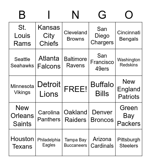 American Football Bingo Card