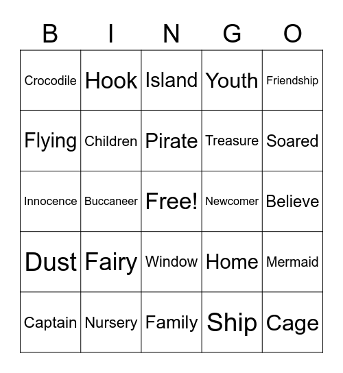 Peter Pan Bingo Card