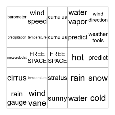 WEATHER BINGO Card