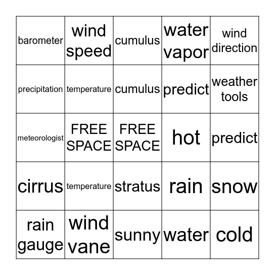 WEATHER BINGO Card