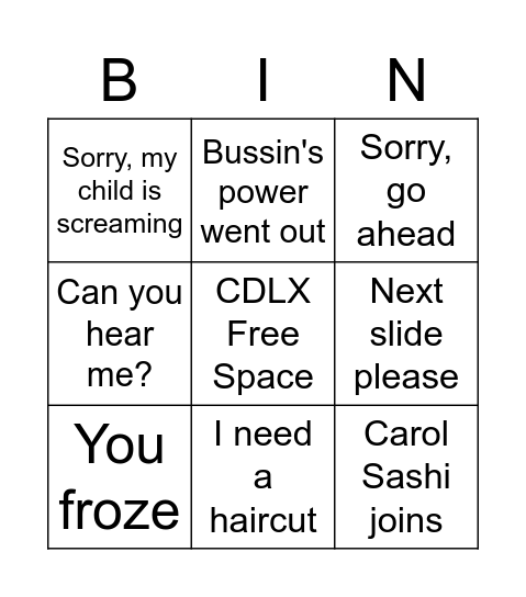 TGIF Bingo Card
