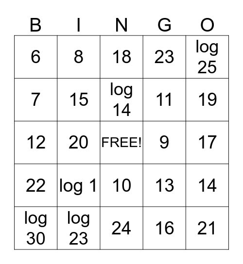Bingo Logarítmico Bingo Card