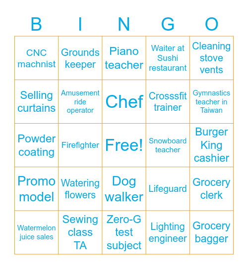 Most unusual job Bingo Card