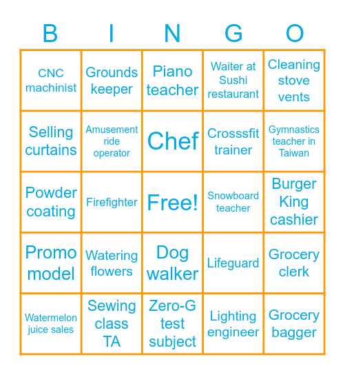 Most unusual job Bingo Card
