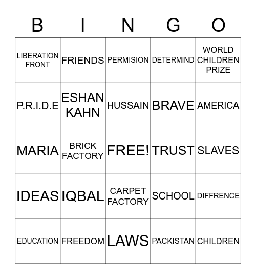 IQBAL BINGO Card