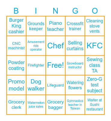 Most unusual job Bingo Card