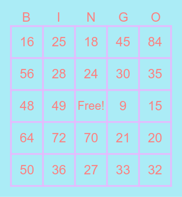 Multiplication Bingo Card