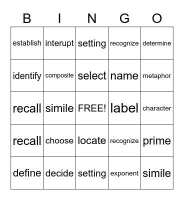 Vocabulary Bingo Card