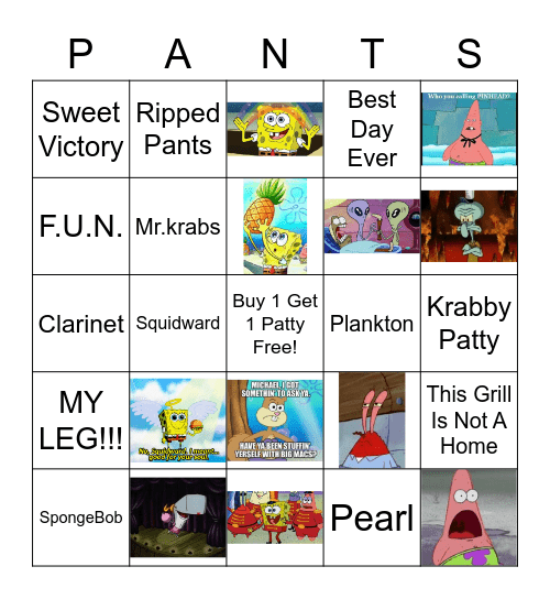 Hey Look, It's SPONGEBOB! Bingo Card