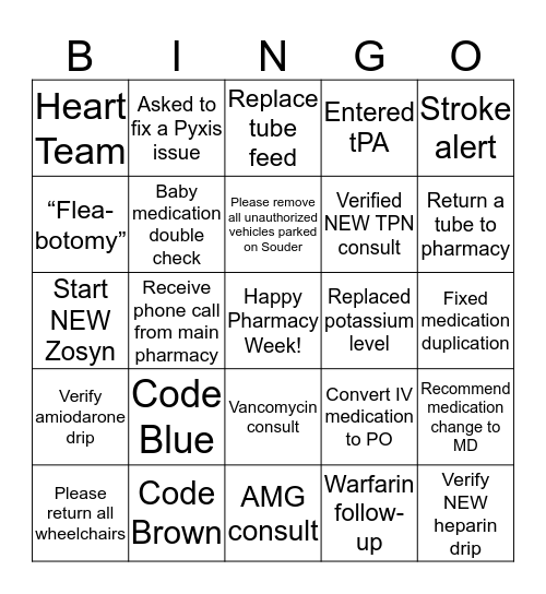 PHARMACY BINGO Card