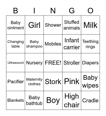 Baby Shower Bingo Card