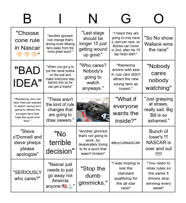 All Star Race Reaction Edition NASCAR Boomer Bingo Card
