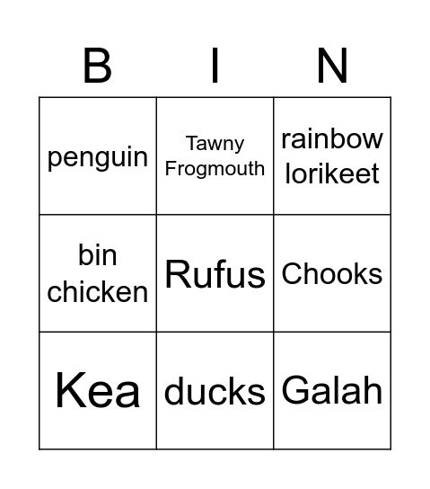 Bird Bingo Card