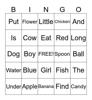 Edmark Level 1 Bingo Card
