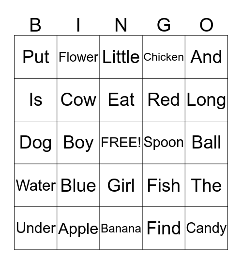 Edmark Level 1 Bingo Card