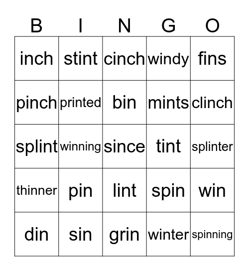 -in sound/chunk Bingo Card