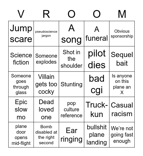 The Fast and the Fierce Bingo Card