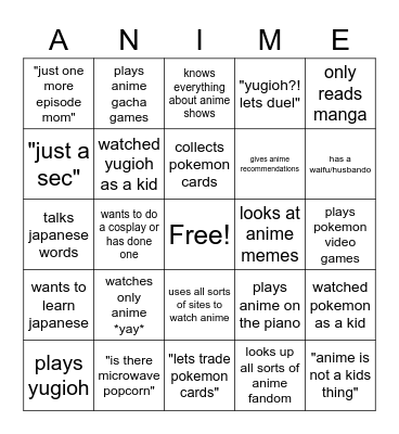anime bingo Card