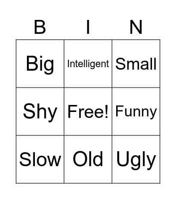 Adjectives Bingo Card