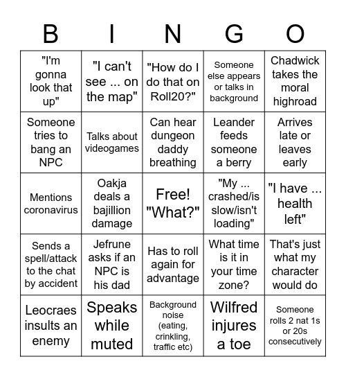 DnD Bingo Card