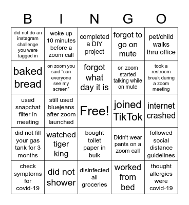 Quarantine Bingo WFH Edition Bingo Card