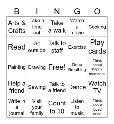 Coping Skills Bingo Card