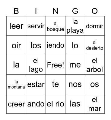 Spanish Words Bingo Card