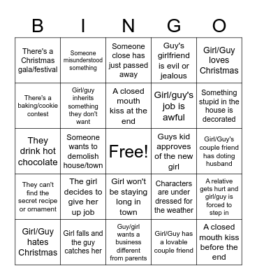 Hallmark Xmas Movie Bingo Card