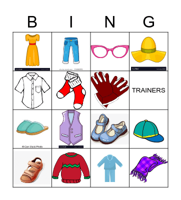 Clothes Bingo Card