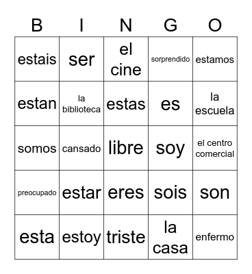 Spanish Bingo Card