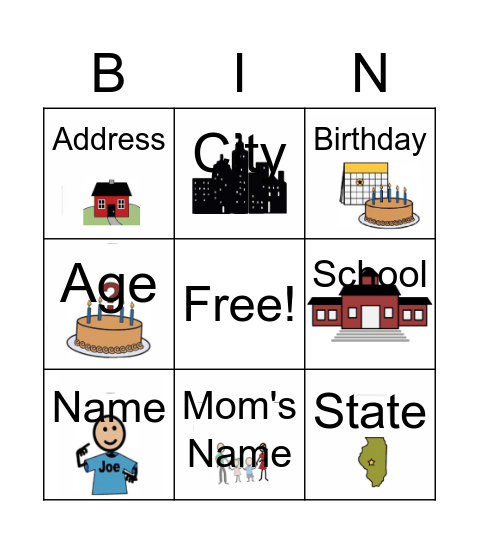 Personal Information Bingo Card