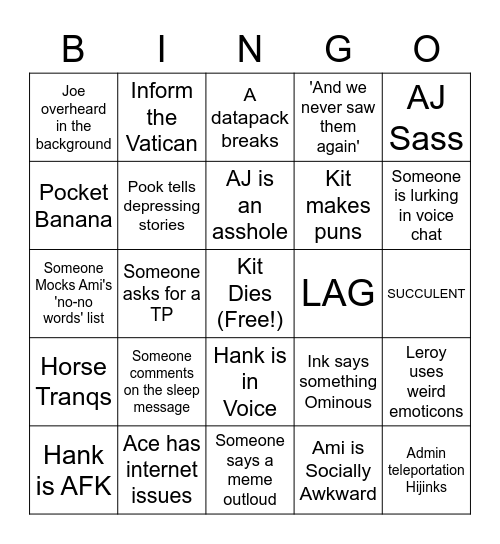 Catcraft Bingo Card